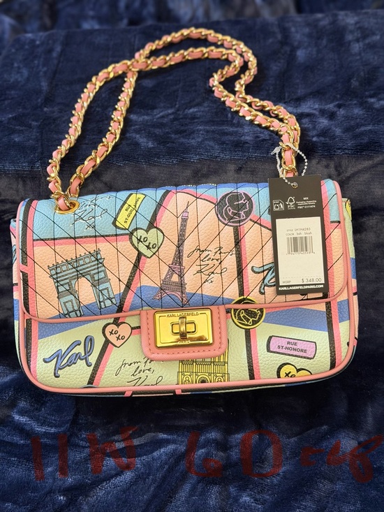 Karl Lagerfeld Handbags - Karl Lagerfeld Pastel Pink Multicolor Paris Postcard Chain Shoulder Bag